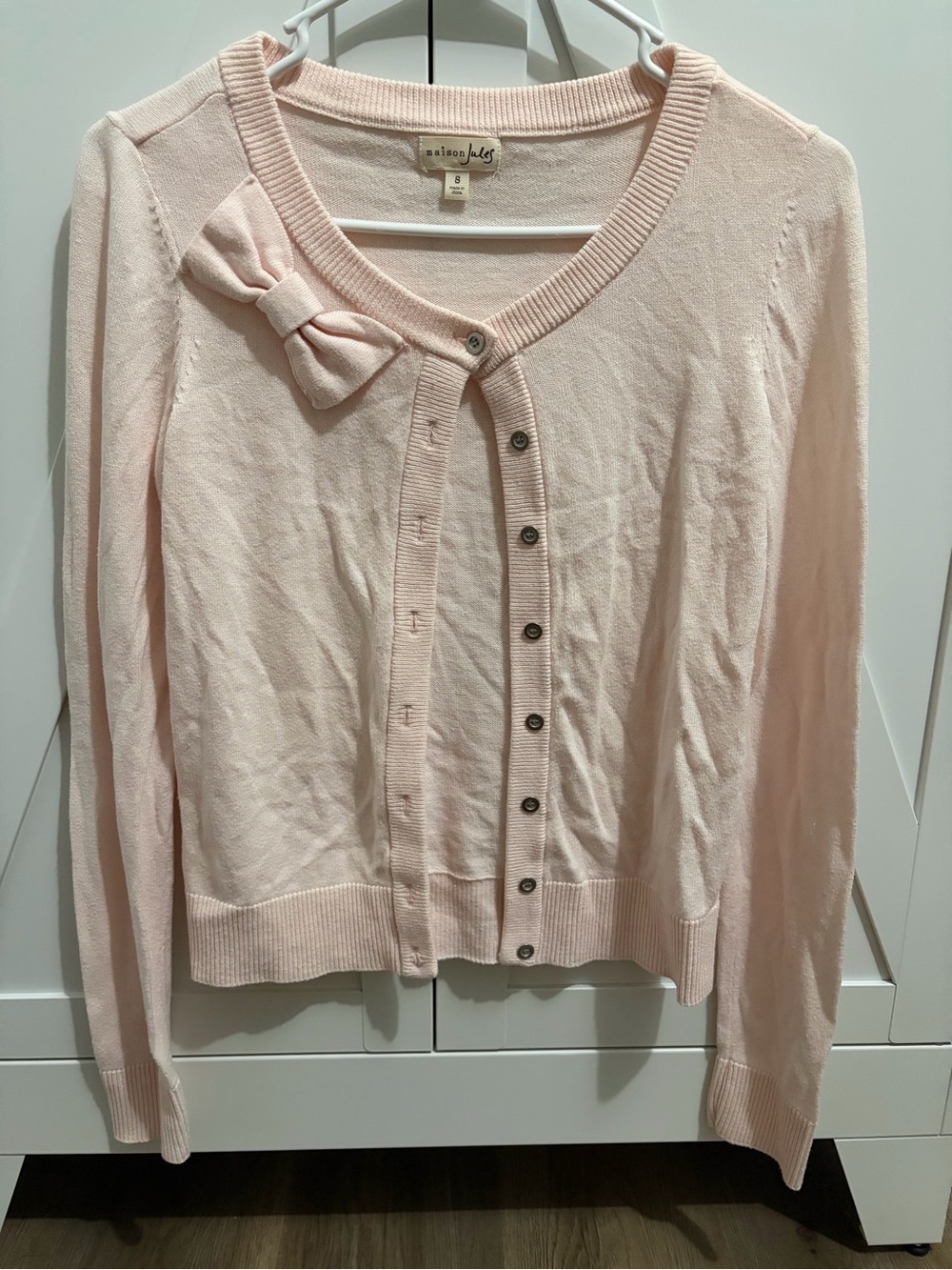 Maison Jules Light Pink Bow-Accent Button Cardigan